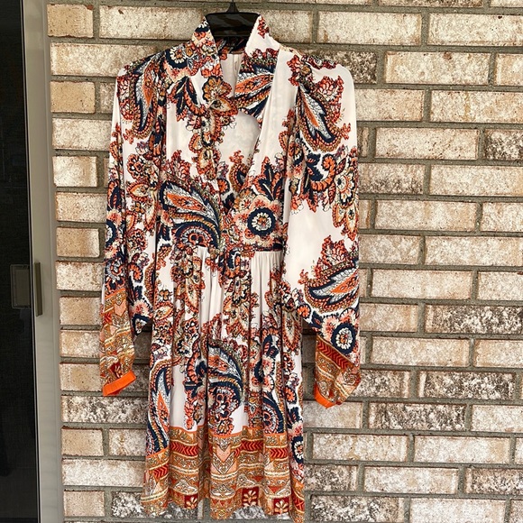 EUC Free People paisley long sleeve v neck dress size S - Picture 4 of 8